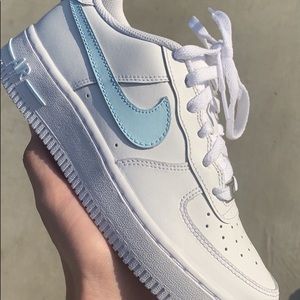 air force 1s with light blue nike swoosh